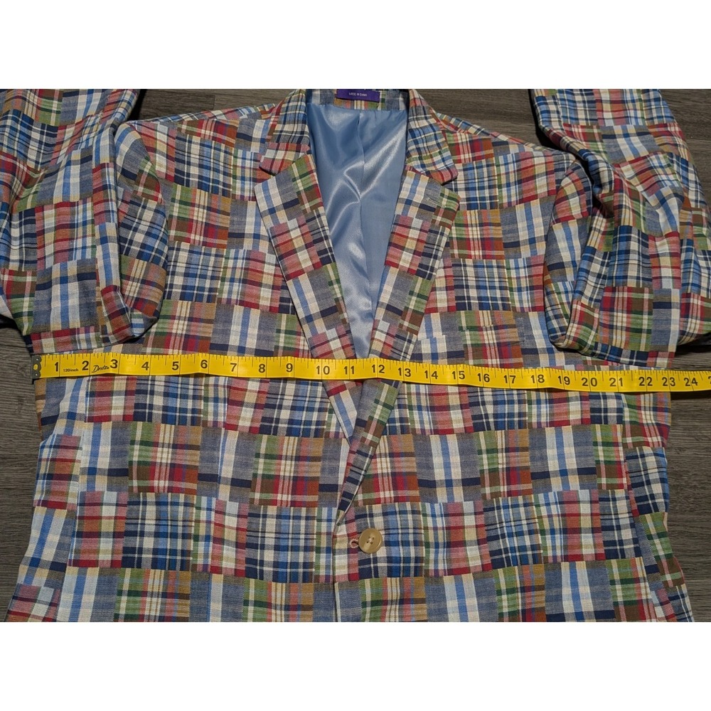Alan Flusser Men's Multicolor Patchwork Madras Cotton Blazer Jacket Size 46R - Picture 7 of 9